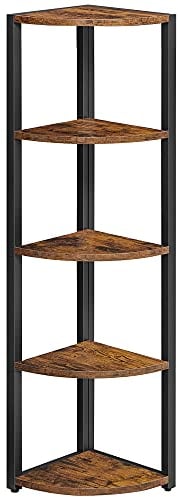 VASAGLE Mensola angolare a 5 Livelli, libreria ad Angolo, Mobile Multiuso per Soggiorno, Camera da Letto, Ufficio, Stile Industriale, Marrone Rustico e Nero LLS801B01