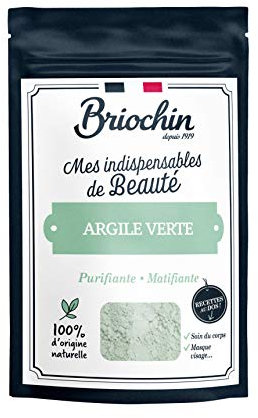 Briochin depuis 1919-Argile Verte 100% d'Origine Naturelle 200 g -Soin corps,visage et cheveux -Purifiante et Matifiante -Indispensable Beauté -Riche en oligo-éléments -Absorbe l’excès de sébum -DIY
