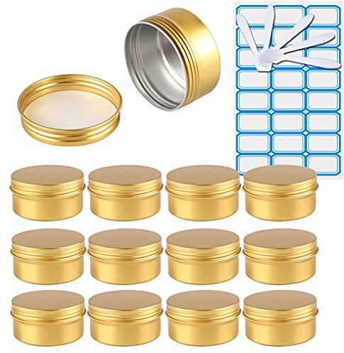 ZEOABSY 30 Pièces 80ml Pots en Aluminium Vide Rond Or Petit Cosmétiques Pot Conteneurs for Fait Main Bougies Crème Baume Voyage, 5X Spatule, 2X Étiquettes