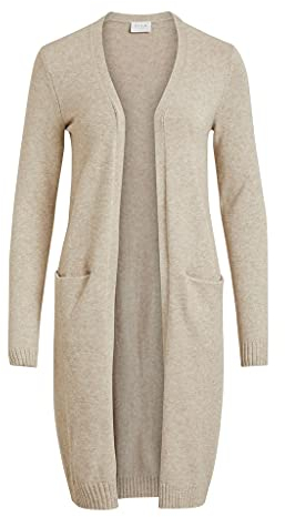 Vila Cardigan-Noos Viril L/S Long Knit Cardigan pour Femme, Mélange Naturel., XXL
