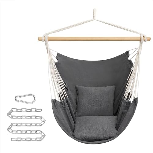 SONGMICS Hängesessel, Hängeschaukel, Hängestuhl mit 2 Kissen, Metallkette, bis 150 kg belastbar, Indoor und Outdoor, Wohnzimmer, Schlafzimmer, anthrazitgrau GDC187G02