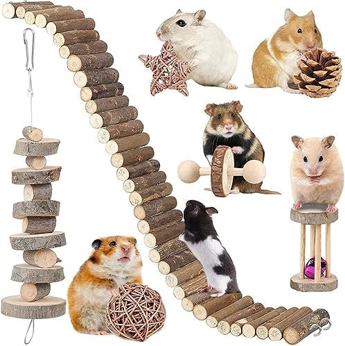 Hamster Toy Hamster Accessories Guinea Pig Chew Toy Chinchilla Cage Accessories Long Ladder Bridge Willow Ball Play Set for Dwarf Syrian Chinchillas Gerbils Mice Mouse