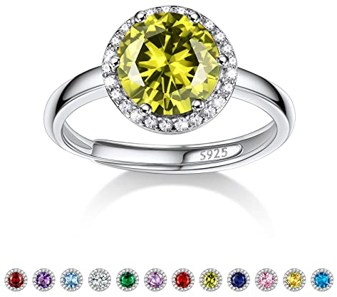 Bestyle Frauen Mondstein Ring Peridot Modeschmuck Ring Silber 925 Blau Stein Verstellbarer Damenring Kristall Verlobungsring