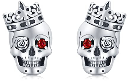 Totenkopf Ohrstecker 925 Sterling Silber Schädel Ohrringe Totenkopf Rose Ohrringe Zirkonia Hypoallergene Schmuck Geschenke Geburtstagsgeschenke Vatertagsgeschenk für Damen Männer (rot)