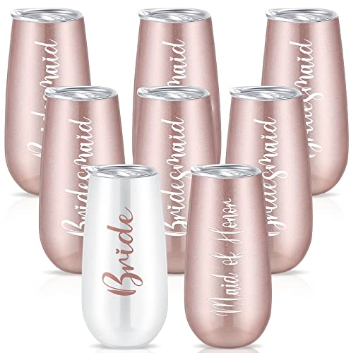 Brautjungfern-Becher, 8 Stück, inkl. Braut-Sektflöte, Trauzeugin, Weingläser, Brautbecher, 170 ml, Edelstahl, Brautjungfernantrag, Geschenke für Verlobung, Junggesellinnenabschied, Partyzubehör