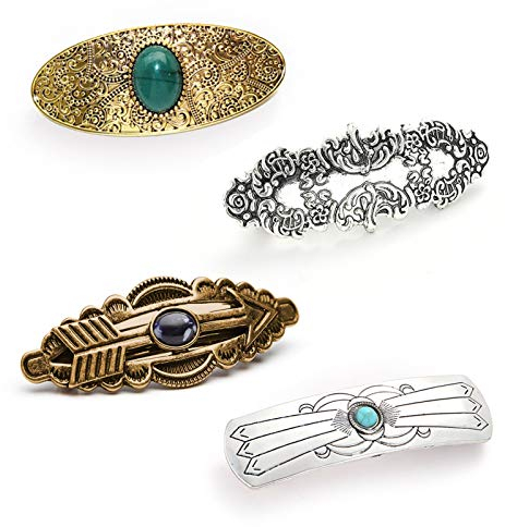 4 Packs Vintage Gem Barrettes à Cheveux Décoratives pour Femmes Filles Classique Motif Sculpté Rétro Métal Français Pinces à Cheveux Épingles à Cheveux Printemps Barrette à Cheveux Accessoires