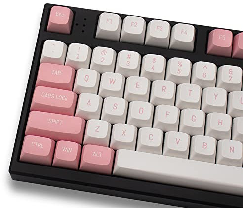 Double Shot Keycaps 150 Keys MSA Profile ISO/ANSI Layout Pink and White Keycap Set for Cherry MX Switches Mechanical Gaming Keyboard