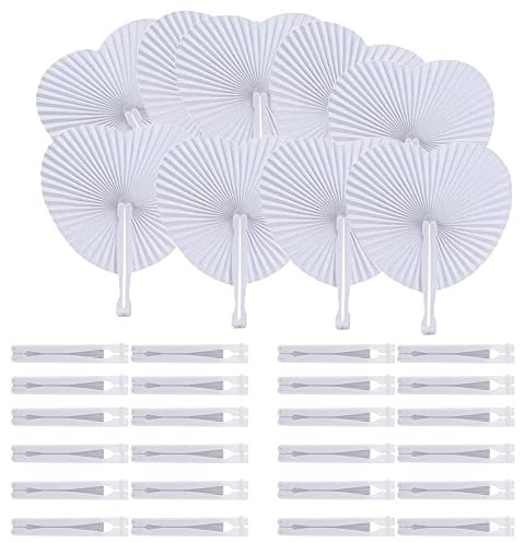 BDHI 24pcs Heart Shaped Paper Fans Folding White Paper Fans Folding Handheld Wedding Decorations Fans for Wall Decoration, Party DIY Wedding Favours(Y180-24)