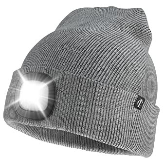 Idyllicomfort Led Lighted Beanie Hat,USB Rechargeable Hands Free Headlamp Cap, Unisex Winter Warmer Knit Hat with Light for Hiking Biking Camping Jogging, Gift for Men, Women, Teens Charcoal Grey