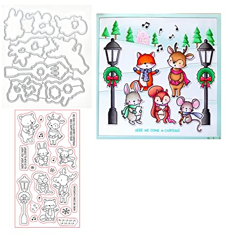 Qoiseys Hirsch, Eichhörnchen, Kaninchen, Fuchs Stempel und Stanzschablonen Set,Clear Stempel und Stanzen Set Basteln Prägeschablone,Silikonstempel Metall Die Stanzen für DIY Scrapbooking