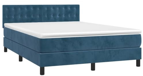 vidaXL Boxspringbett mit Matratze LED Polsterbett Bett Doppelbett Bettgestell Bettrahmen Lattenrost Hotelbett Schlafzimmerbett Dunkelblau 140x200cm Samt