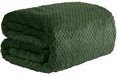 Dreamscene Fluffy Fleece Throw Blanket for Sofa, Soft Cosy Warm Honeycomb Waffle Forest Green Throw Over Sofa Lightweight Faux Fur King Size Bed Throws, 200 x 240cm