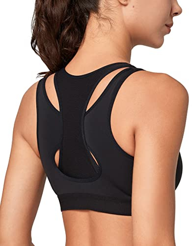 Yvette Sport BH sehr starker Halt mit Verschluss vorne Große Größen für Fitness Joggen Bra, Schwarz, 5XL Große Größen