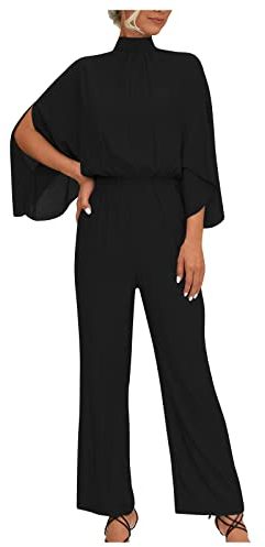 Jumpsuit Damen Elegant Schwarzer Ganzkörperanzug Damen Latzhose Damen Grün Rollkragen Fledermausärmel Jumpsuit Hosenanzug Festlich Hochzeit Tailliert Tunika Jumpsuit Sexy Hosenanzug Blaumann Damen