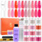 Lavender Violets Acrylic Powder Nail Kit 12 Colours Clear White Spring & Summer Pink Red Glitter French Nail Extention EMA Monomer Liquid Set Carving Brushes File Kit N648