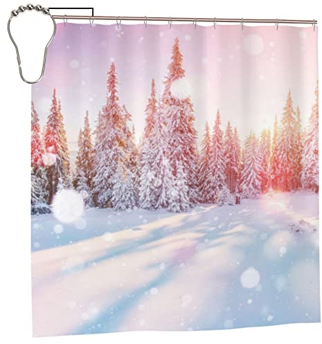 Psvod Pine Trees and Snow Under The Colorful Foam Shower Curtain 72 X 72 Inches, Waterproof Washable Bathroom Shower Curtain with 12 Hooks,Modern Bathroom Decor