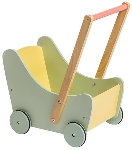 JC Toys- Carro de Almacenamiento de Juguetes con Ruedas de Madera, para habitación Infantil, Guardar Juguetes, Ideal para Regalar, diseño Multicolor, Colores Pastel,+ 3 años