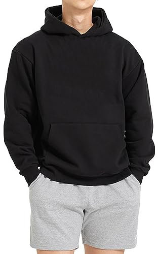 PAODIKUAI Herren-Kapuzenpullover, lockere Passform, modischer Pullover, lässig, langärmelig, mit Tasche, Schwarz, M