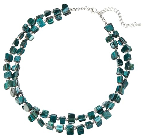 Bulinlin Boho Bunte Perlenkette Damen Muschelkette Strand Sommer Verstellbar Bohemian Choker Halsketten FüR Frauen Und MäDchen(Dark green)