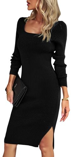 Heersan Vestito Donna Invernale Elegante Abito da Donna a Maniche Lunghe Vestito in Maglia Casual Autunno e Inverno Vestiti Donna Collo Quadrato in Maglia Abito Maglione Donna