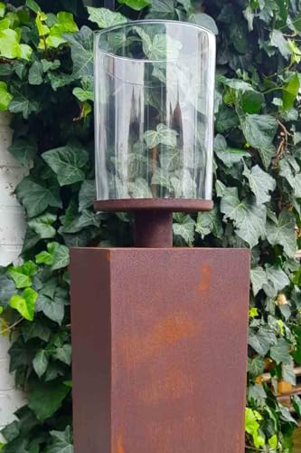 KUHEIGA Windlichtsäule aus Edelrost mit Glasaufsatz H: 86cm Windlicht/Laterne