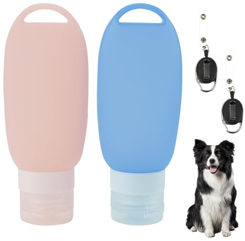 Svitzoot 2 Stück Futtertube zum Befüllen Hund für Haustierausbildung Outdoor-Aktivität Futtertube Hund 90ML mit Dehnbarer Clips Wiederverwendbar Haustier Blau Rosa