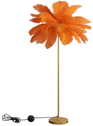 Lampada da terra a LED Nature Feather Lamp per camera da letto, Feather Flo o lampade con interruttore a pedale Lampada da terra dimmerabile con 48 piume per soggiorno, lampadina inclusa H: 160 cm