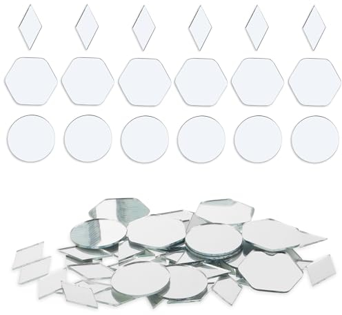Prasacco 120 Stück kleine Spiegel zum Basteln, 3 Formen Handwerk Spiegelfolie Basteln Mini Spiegel Spiegele Klein Fliesen Spiegel Mosaik Glasspiegel für DIY Dekoration (Rund + Raute + Sechseck)