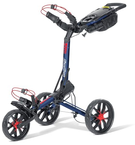 Bag Boy SlimFold 3-Wheel Golf Trolley – Ultra-Compact Lightweight Push Cart – Fast Simple Folding Golf Pull Trolley with Storage, Scorecard & Drink Holder