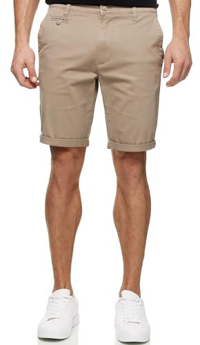 Indicode Herren Cuba Chino Shorts mit 5 Taschen aus Baumwollgemisch | Bermuda Sommershorts für Männer Greige, XXL