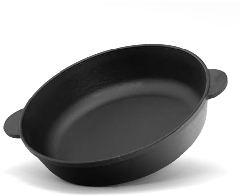 4BIG.fun Poêle en fonte de 26 cm - Cocotte en fonte - Deux poignées - Poêle de service - Poêle à frire - Poêle à frire - Convient pour barbecue à gaz, four, foyer, tous feux dont induction