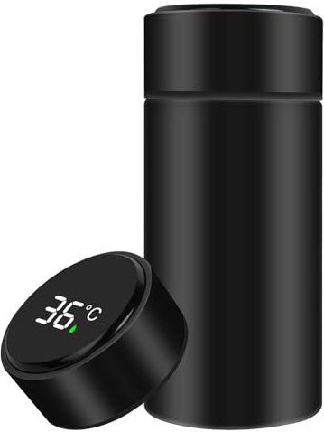 Flintronic Mini Edelstahl Trinkflasche, 200ML Thermosflasche mit LED Temperaturanzeige, 304 Edelstahl Wasserflasche mit Griff, Tragbarer Isolierflasche für Schule, Fahrrad, Sport, Outdoor - BPA Frei