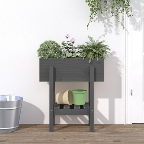 Iiaky Jardinière Gris 62x30x69 cm Bois Massif de pin,Jardiniere sur Pieds,Bac avec Treillis,Jardiniere Terrasse
