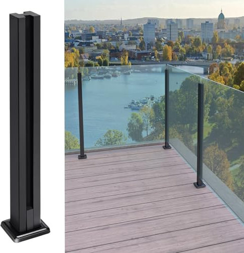 FINEUNAN Glasgeländerpfosten aus Edelstahl 304 – Geländerpfosten mit Schwarzem Spray – Rostbeständigkeit für Veranda, Balkon, Pool, Garten, Innen- und Außenbereich (Doppelter Schlitz, 85cm Höhe)