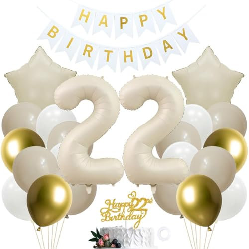 SNOWZAN 22. Geburtstag Deko für Mädchen und Jungen - Goldene Party Deko mit Kuchen Toppern für den 22. Geburtstag