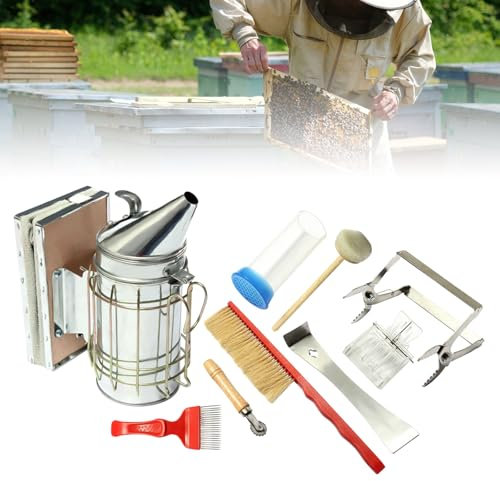 JAYEUW 7-Teiliges Imkerei-Werkzeugset Edelstahl Imker Smoker Bienenzucht Werkzeug Set Imkerwerkzeug Zubehör Imkereibedarf Imkereiausrüstung for Bienen Volk