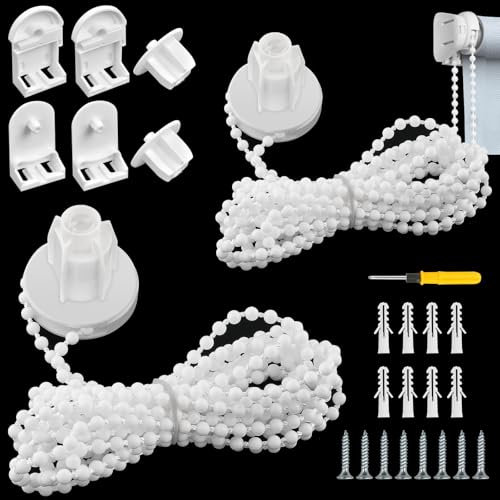 BITEFU 2 STK Rollo Halterung Set, 3M Rollokette Rollo Ersatzteile mit 1 Schraubendreher Enthalten für Verdunkelungsrollo, Doppelrollo, Seitenzugrollo(Weiß)