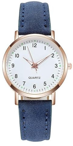 LIWEARE Montre à quartz analogique pour femme avec bracelet en cuir synthétique - Montre simple et classique - Montre à quartz décontractée - Montre lumineuse, bleu