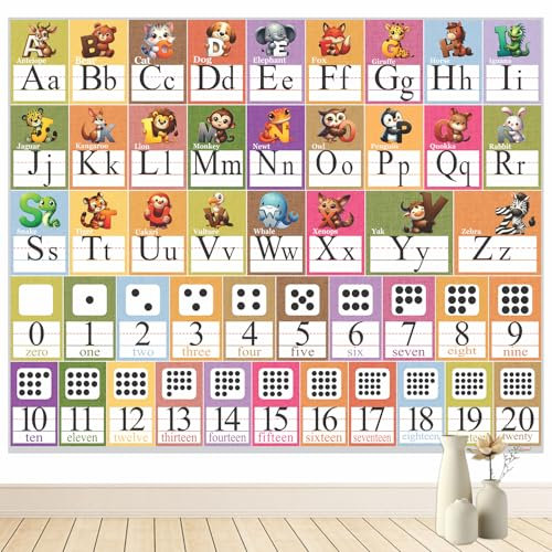 PARTH iMPEX Großes Alphabet-ABC-Poster für Klassenzimmer – 142,2 x 177,8 cm, riesige pädagogische Vorschul-Lerntafeln für Kindergarten, Kleinkinder, Heimschule, Dekoration, waschbarer Stoff zum