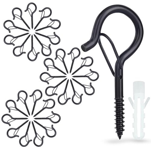 30 Pièces Crochets À Vis, Crochets À Vis Avec Verrouillage, Crochets De Plafond Pour Paniers À Plantes, Nichoirs, Carillons Éoliens Et Lumières, Crochets Muraux Pour Intérieur Et Extérieur Noirs
