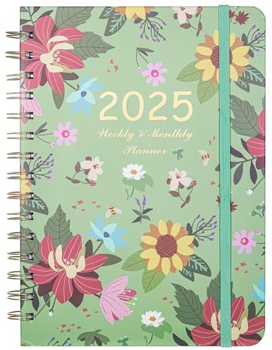 JIANTA Kalender 2025 Terminplaner A5 2025 Wochenplaner, 2025 Buchkalender Ringbuch A5-Planer mit Monatsregistern von Januar bis Dezember Tagebuch, Wöchentlich Monatlich Planer Lilie Grün