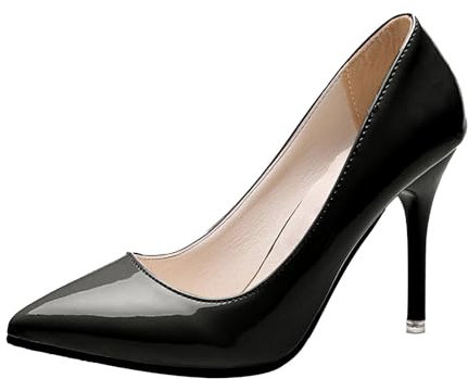 Talons Hauts pour Femmes Mode Cuir Verni Souple Talon Haute Aiguilles Bout Pointu Bout Fermé Pompes Chaussures pour Soirée Mariage Chic et Elegant Confortable 43 Noir