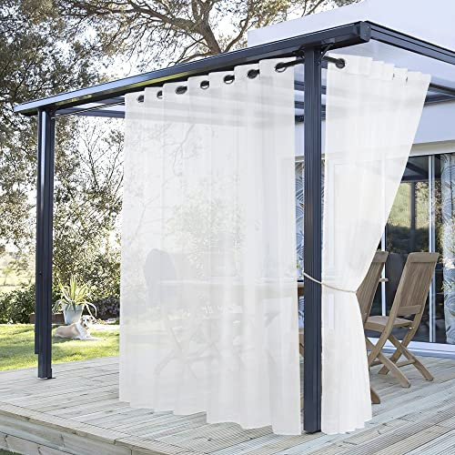 PONY DANCE Outdoor Vorhang mit Ösen Terrasse Gardinen Outdoor Weiss Transparent Outdoorvorhänge Wasserdicht für Pavillon/Pergola, 1 Stück H 274 x B 254 cm