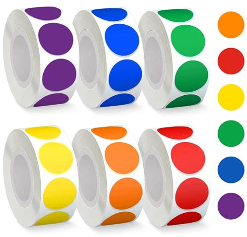 Fahibin 3000pcs Punkt Aufkleber Markierungspunkte, Rollen Farbige Bunte Sticker, Punkt Selbstklebende Sticker Rund, Rund Etiketten Klebepunkte für DIY Büro Klassenzimmer
