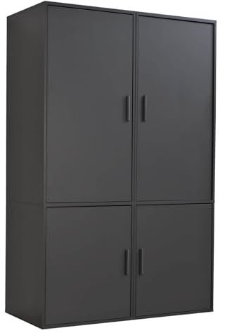 mokebo Kleiderschrank (120x187 cm) aus Holz 4-türig & Fächer 'Der Grenzenlose' modularer & kombinierbarer Schlafzimmerschrank, Garderobenschrank, Flurschrank o. Drehtürenschrank in Schwarz