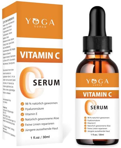 Yoga Super Vitamin C Serum 20% mit 4% Hyaluronsäure – Gegen dunkle Flecken, Falten & Pigmentierung – Anti-Aging Feuchtigkeitspflege für alle Hauttypen, natürlich & leicht