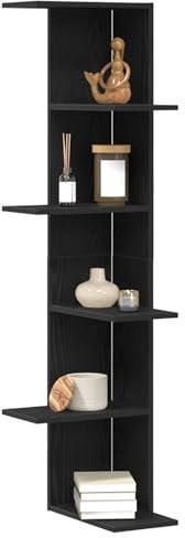 vidaXL Stylischer Eckschrank In Schwarzer Eiche | Wandregale Aus Massivholz Zeitgenössische Lagerlösung 6 Verstellbar Ideal Für Wohnzimmer Und Schlafzimmerorganisation