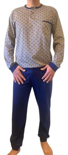 ARTIGIANI DEL PIGIAMA Pigiama Uomo Manica Lunga Pantalone Lungo 100% Cotone Modello Serafino e Pantaloni con Polsino e Tasca 100% Made in Italy (IT, Testo, S, Regular, Regular, Grigio Blu Navy)
