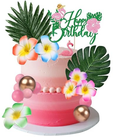Décoration Gâteau Flamant Rose, 18pcs Décoration Gâteau Hawaïenne, Cake Topper Flamant Rose, Decoration Gateau Aloha, Parfaite pour Hawaï, Aloha, Fêtes d'été sur la Plage