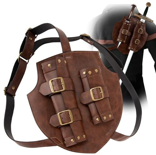 Schwerthalter Rücken,Schwertscheide,Mittelalter Schwert Retro Schwert Holster,Kunstleder Rücken Schwert,Braun mit Größenverstellbar,für Cosplay,Film und Fernseh Requisiten,Retro Themendekoration